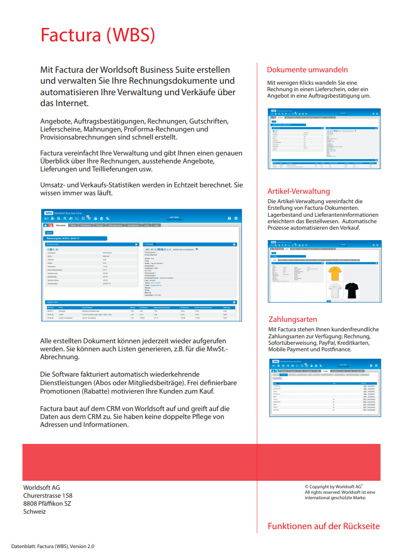Factura Datenblatt